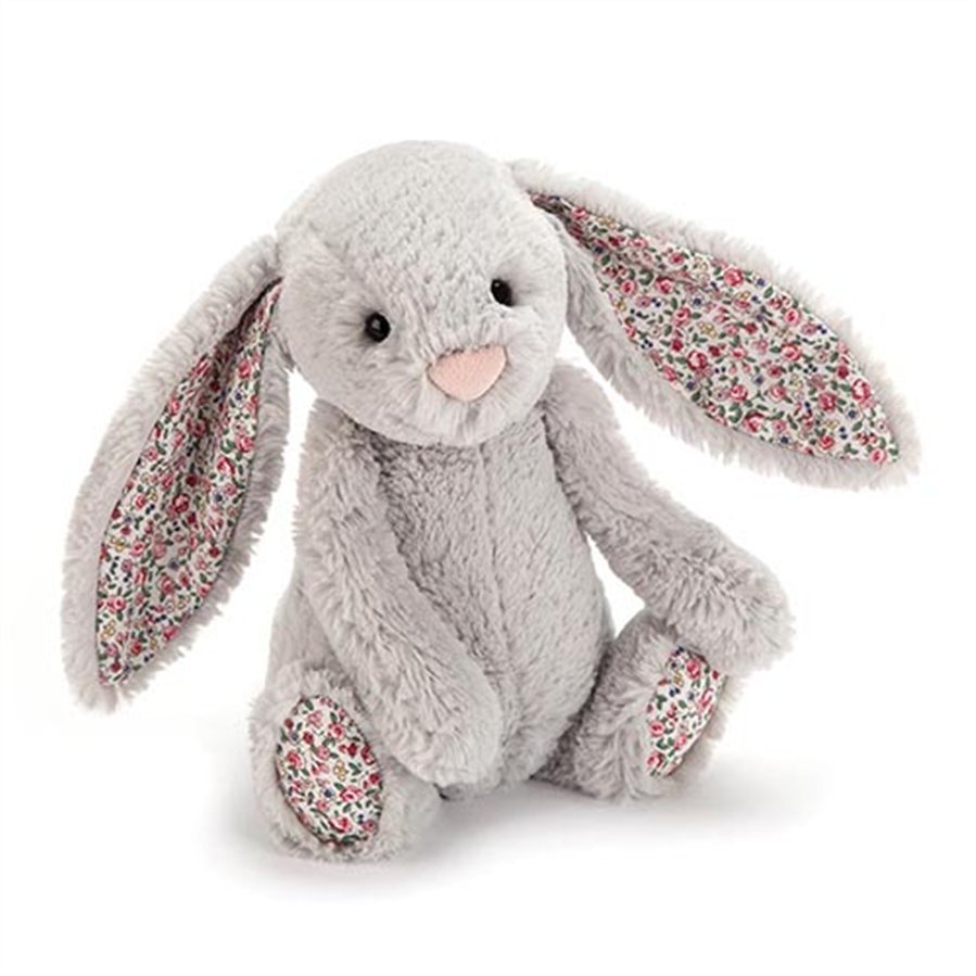 Jellycat 银灰色兔子小号，18cm (耳朵玫瑰花布图）BLB6SB